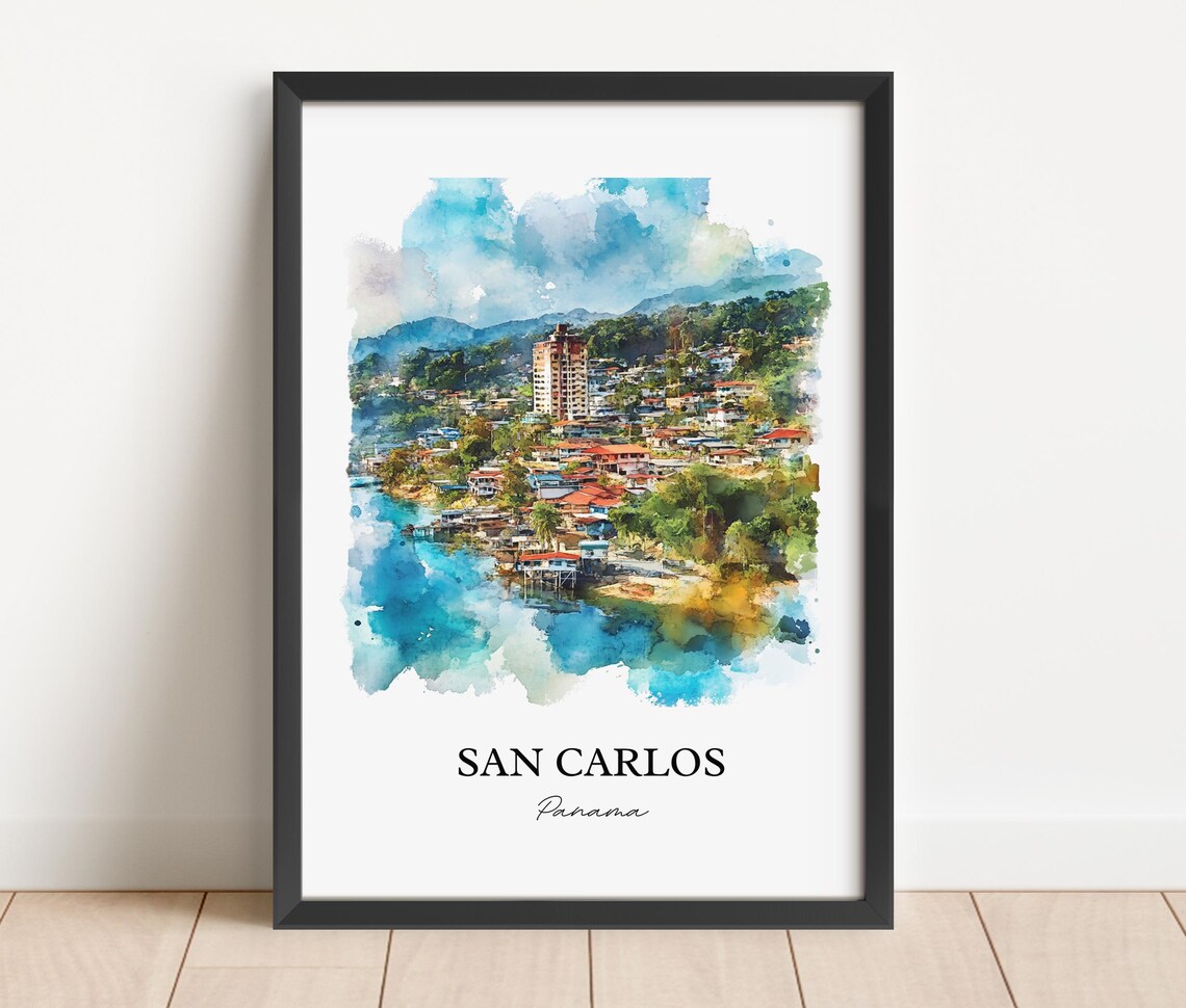 San Carlos Panama Watercolor Coastal Hillside Town Travel Poster - Image 4