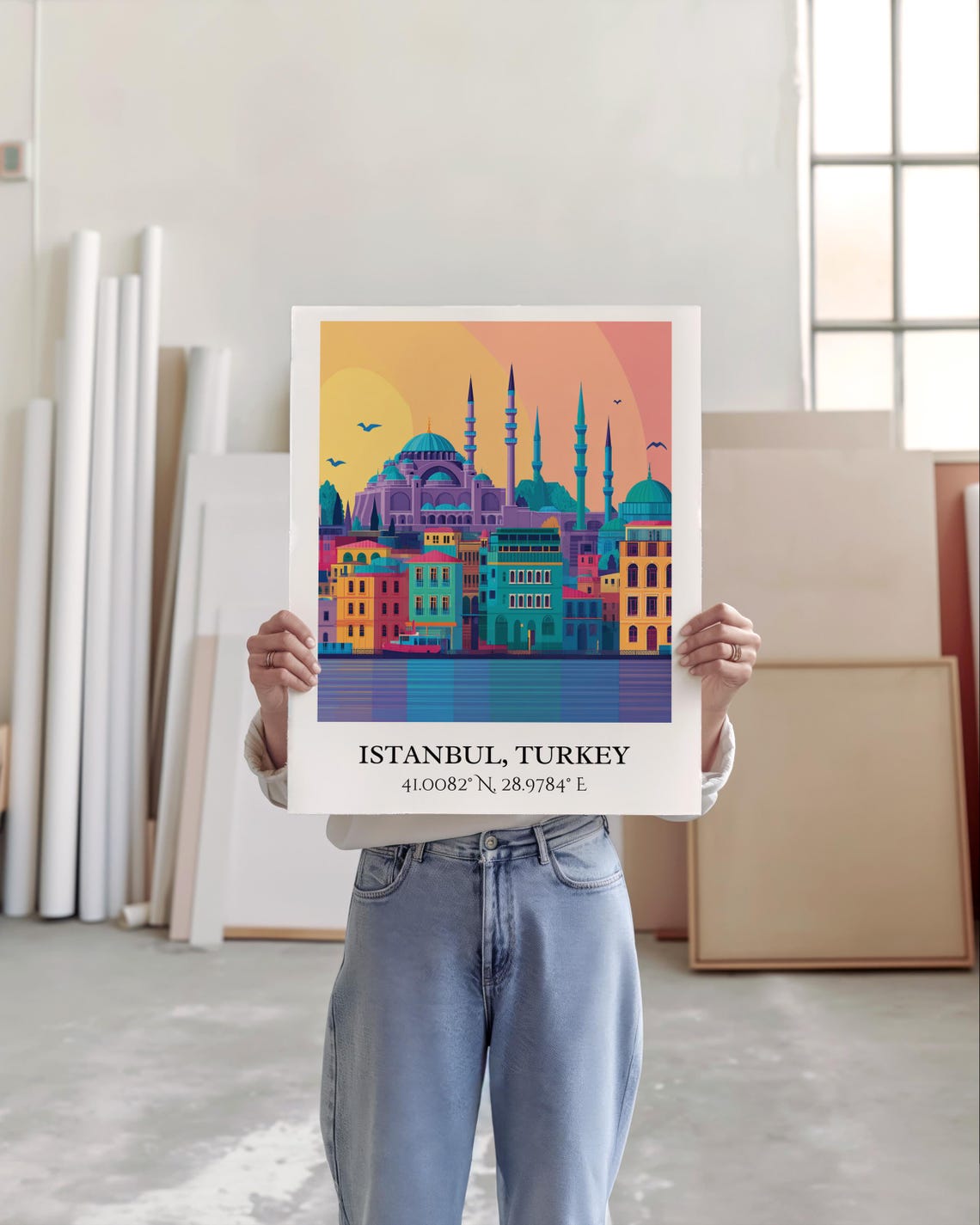 Istanbul Turkey Mosque Minarets Sunset Waterfront Retro Style Poster - Image 5