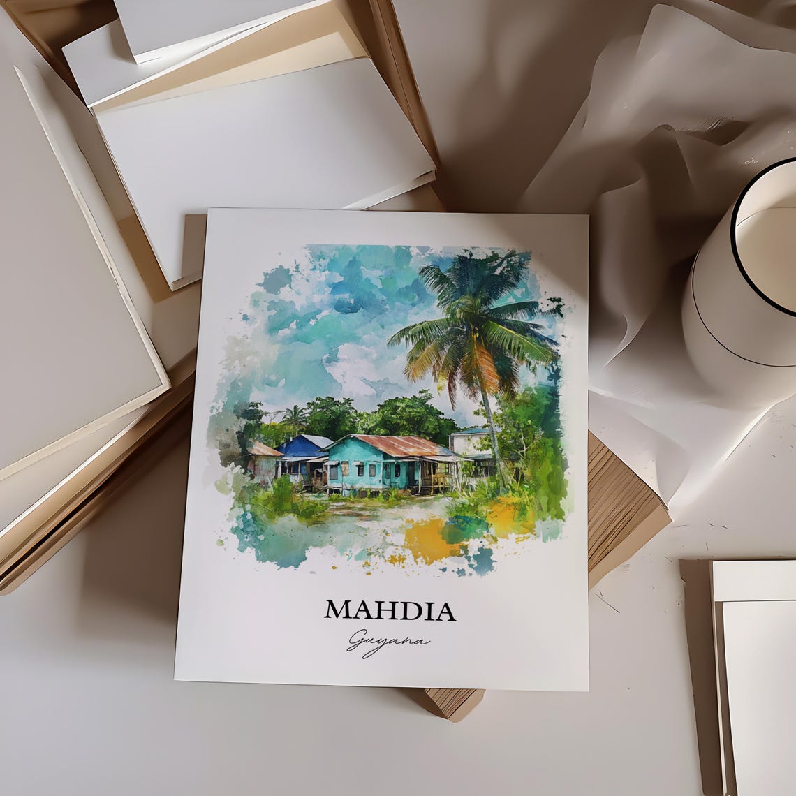 Mahdia Guyana Watercolor Rustic Riverside House Palms Poster - Image 3