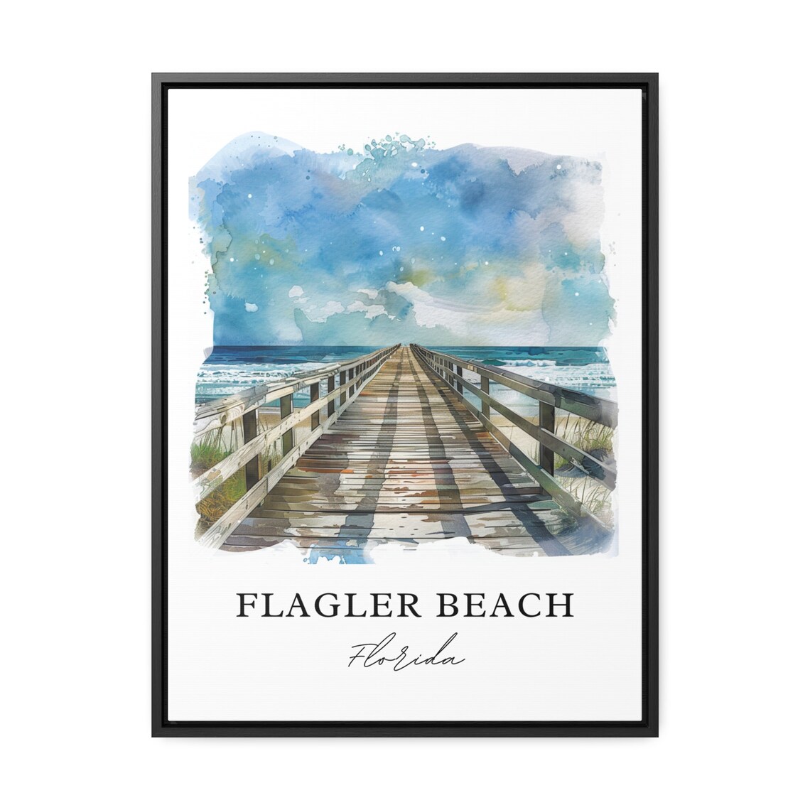 Flagler Beach Florida Ocean Pier Boardwalk Watercolor Poster - Image 3