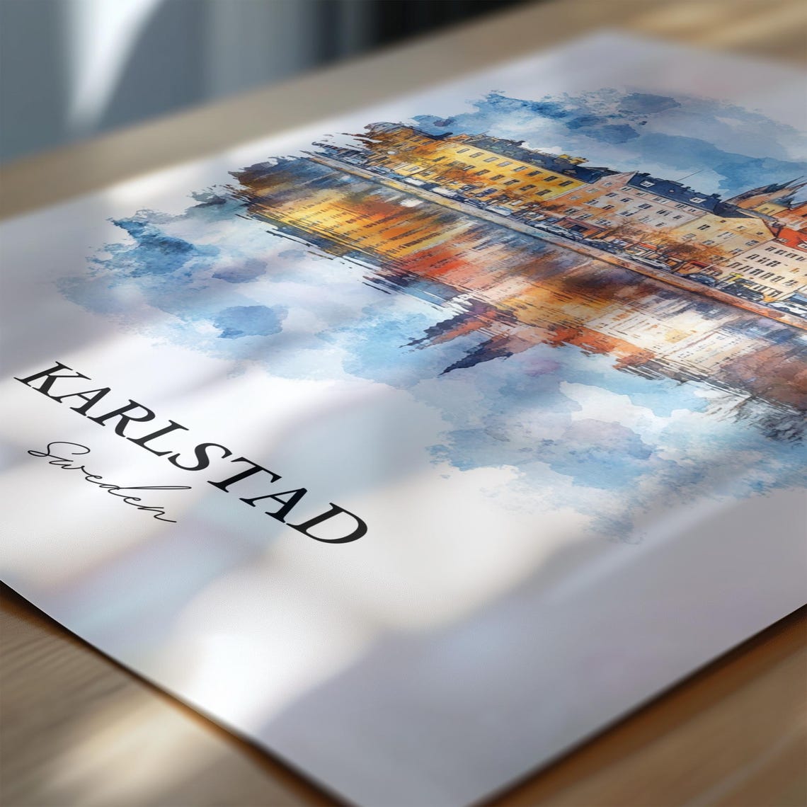 Karlstad Sweden Waterfront Reflection Watercolor Minimalist Poster - Image 6
