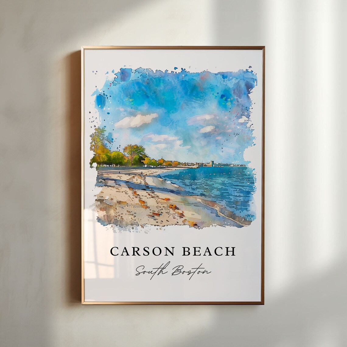 Carson Beach South Boston Shoreline Watercolor Travel Art Print