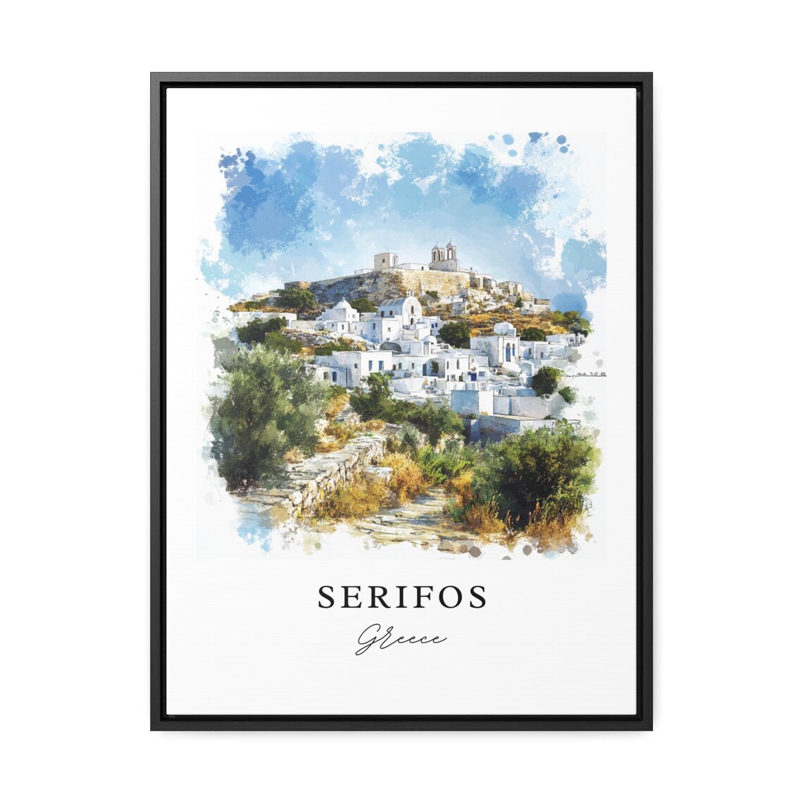Serifos Greece Cyclades Island Village Watercolor Travel Poster - Image 2