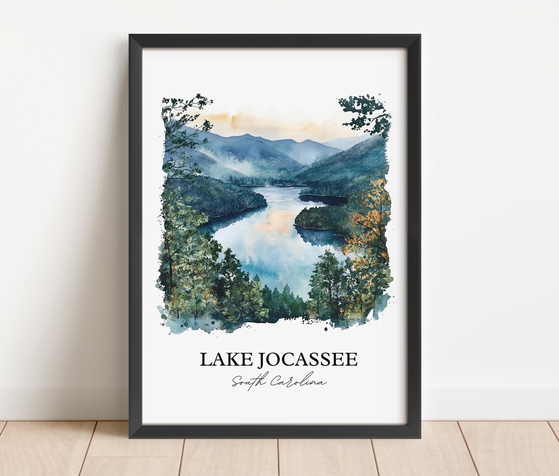 Lake Jocassee South Carolina Misty Mountain Gorge Watercolor Poster - Image 2