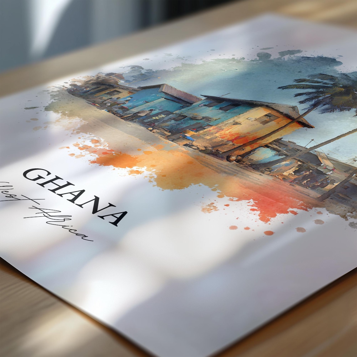 Ghana West Africa Colorful Village Palm Trees Art Travel Poster - Image 6