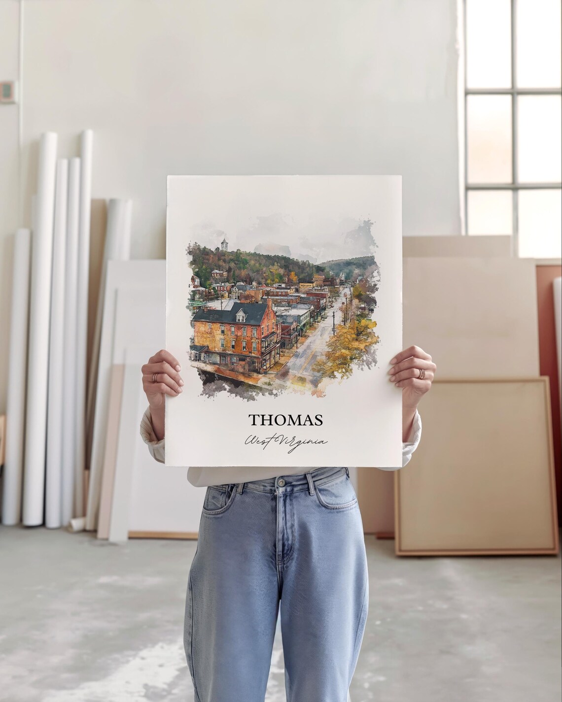 Thomas West Virginia Quaint Mountain Town Watercolor Art Poster - Image 4