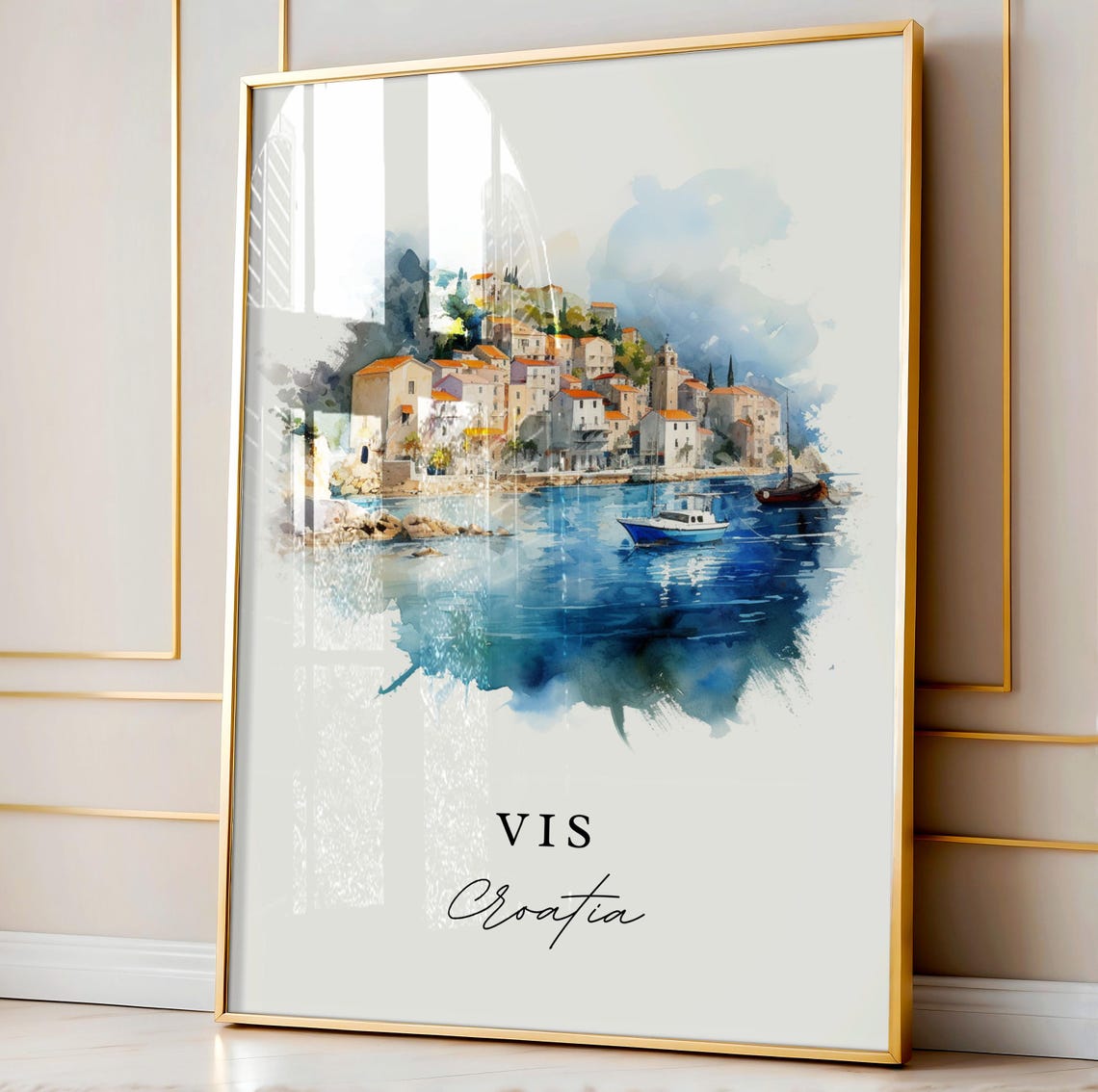 Vis Croatia Watercolor Travel Poster, Wall Art Print - Image 3