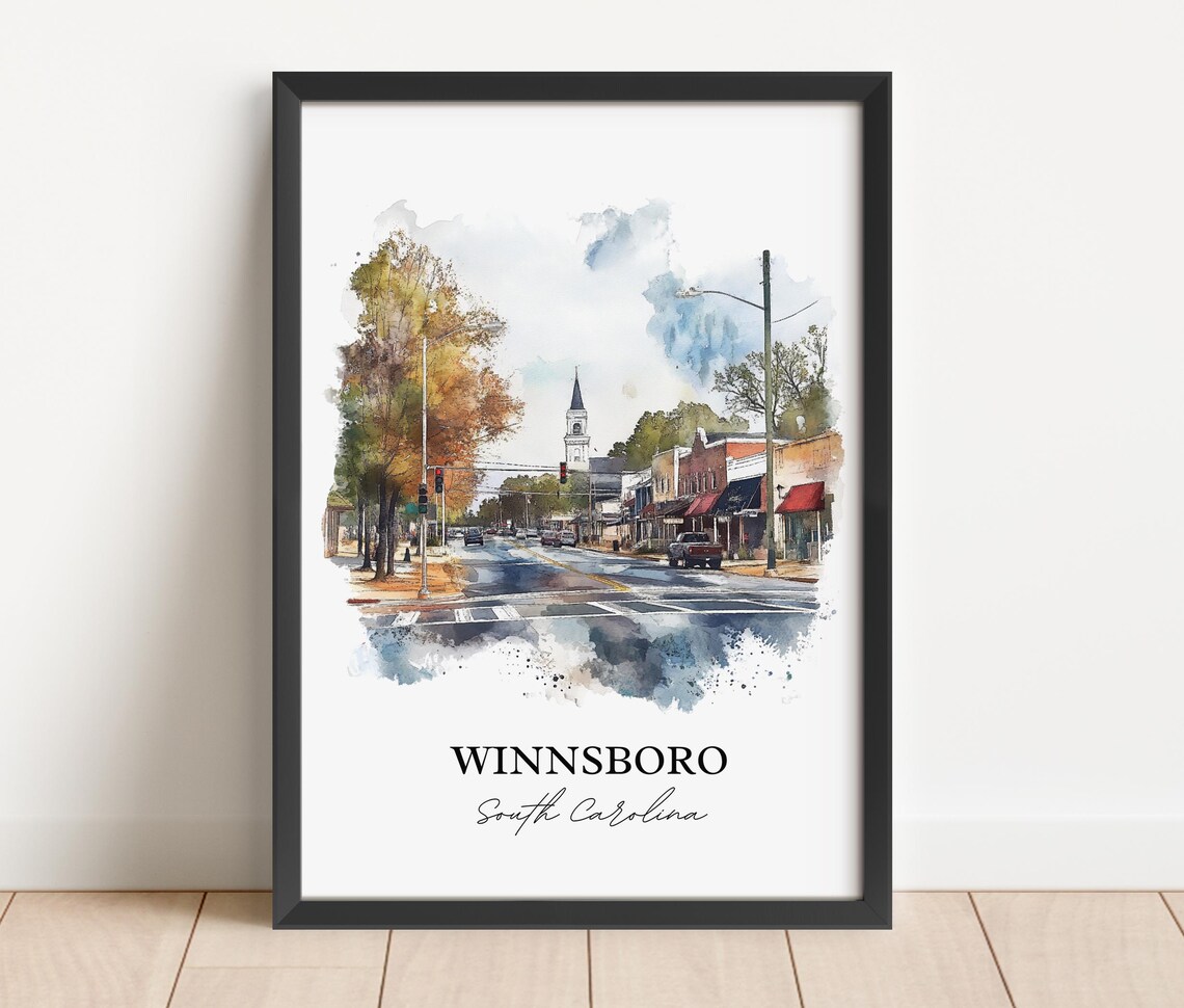 Winnsboro South Carolina Main Street Watercolor Travel Gift Poster - Image 3