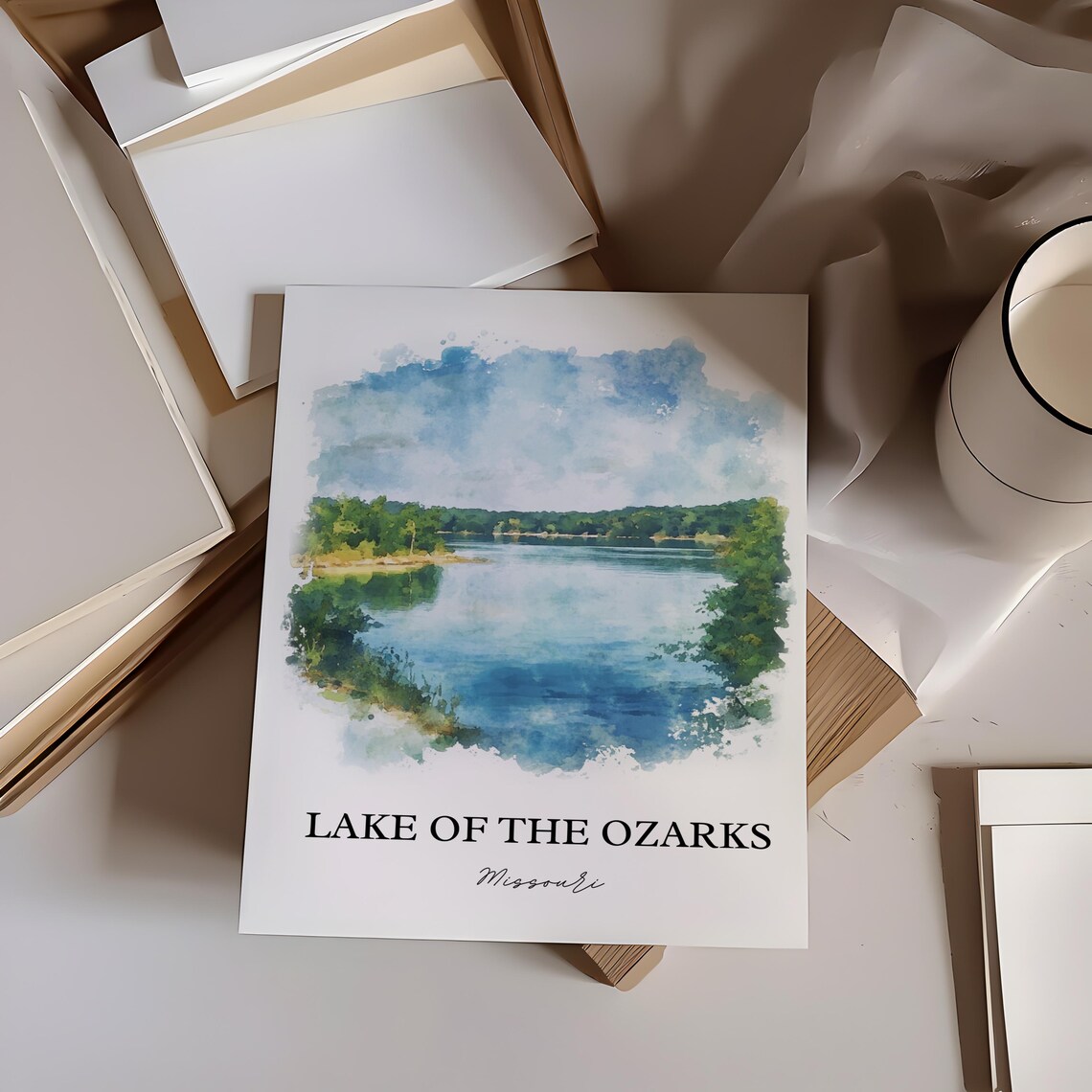 Lake of the Ozarks Missouri Serene Calm Lake Watercolor Poster - Image 2