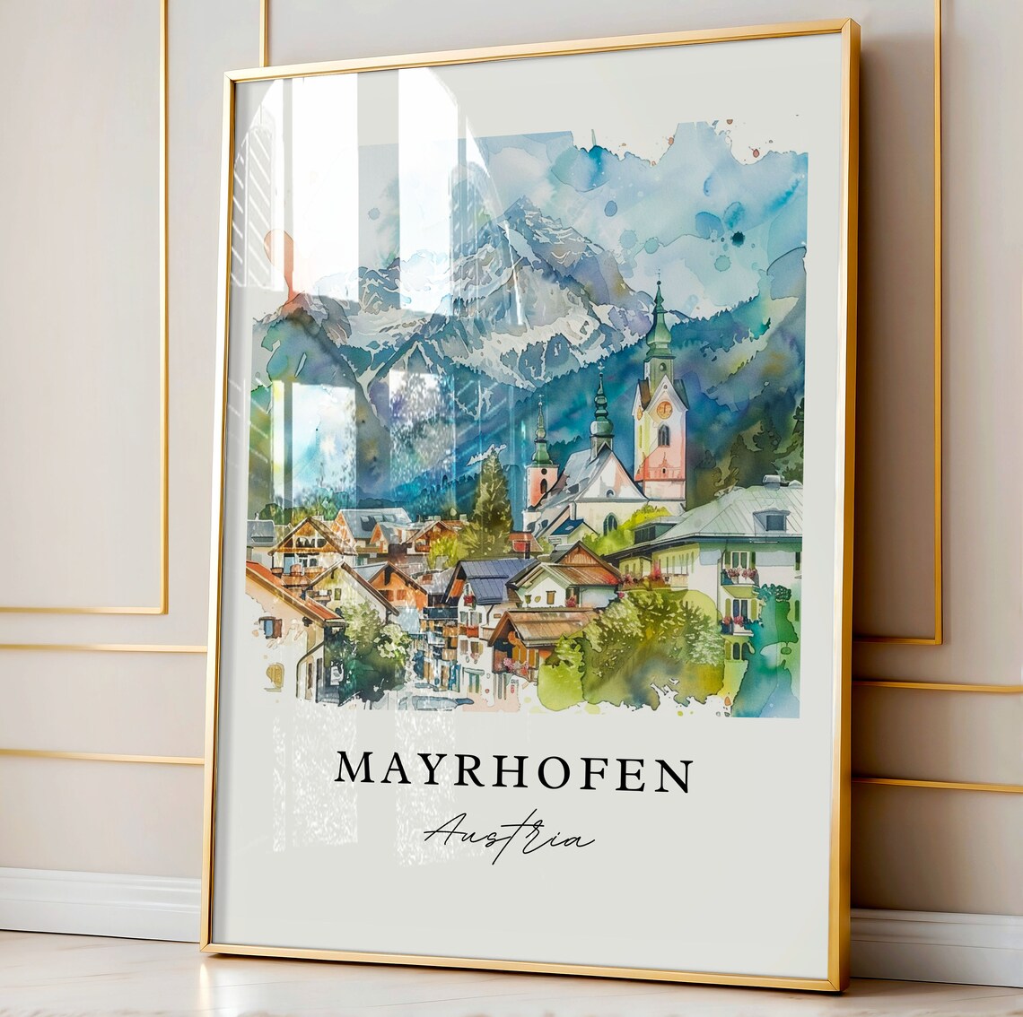 Mayrhofen Austria Alpine Village Watercolor Mountain Travel Poster - Image 4