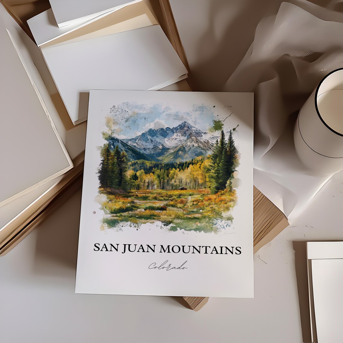 San Juan Mountains Colorado Aspen Valley Watercolor Travel Poster - Image 3