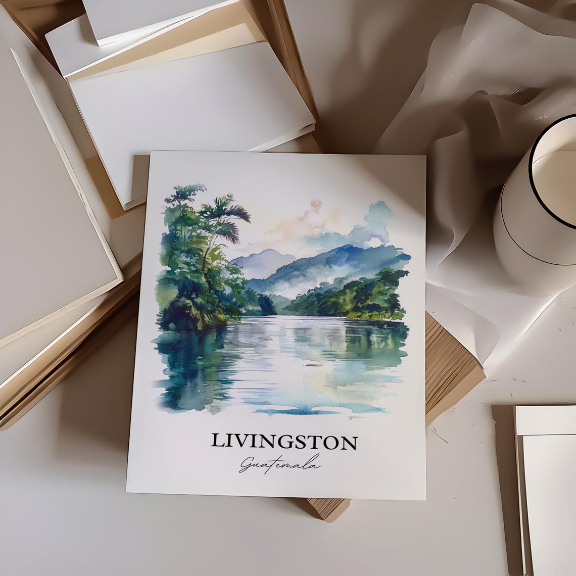 Livingston Guatemala Wall Art Izabal Print Watercolor Gift Travel Poster Housewarming - Image 3