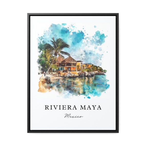 Riviera Maya Travel Poster, Yucatán Watercolor Art