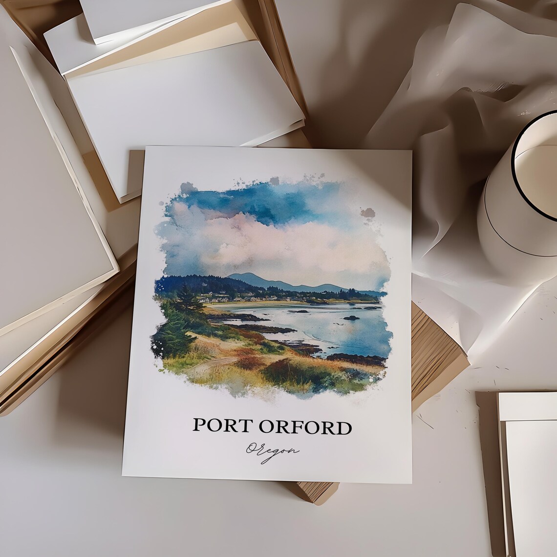 Port Orford Oregon Rugged Coast Bay Watercolor Travel Gift Poster - Image 2