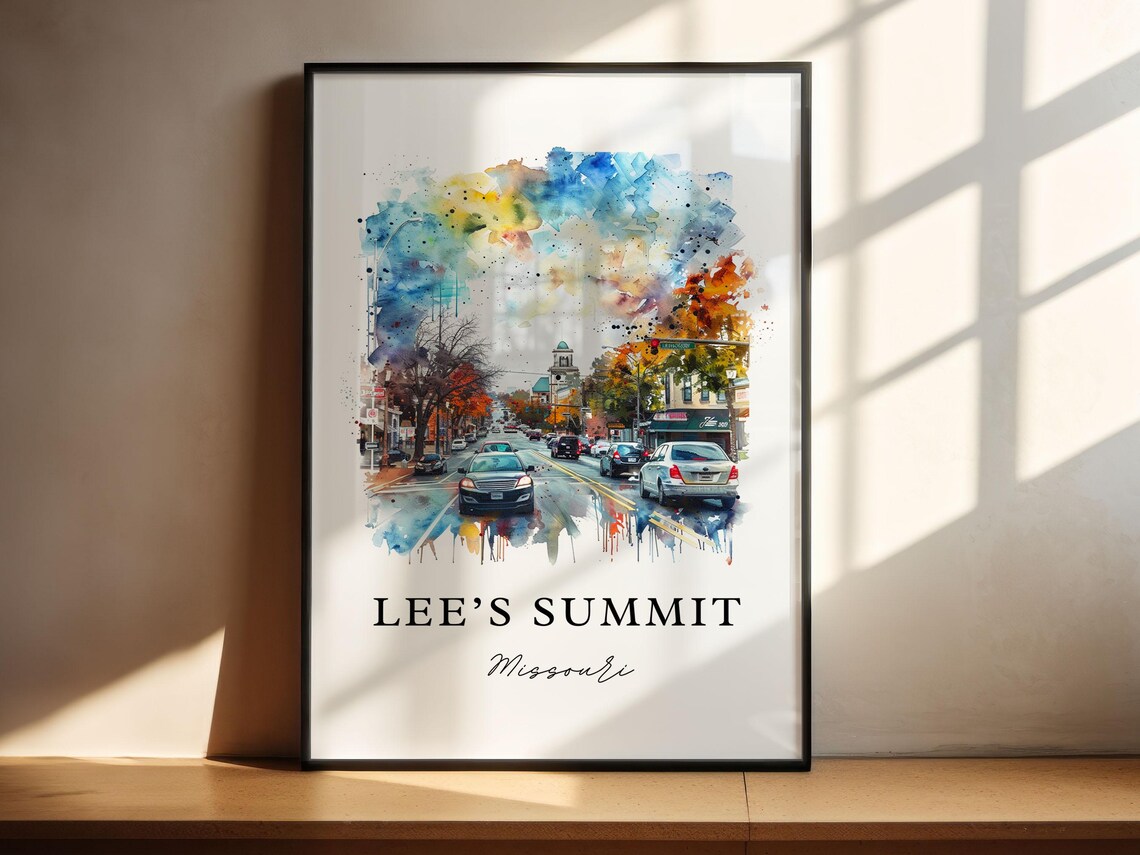 Lees Summit Missouri Watercolor Downtown Street Scene Poster - Image 4