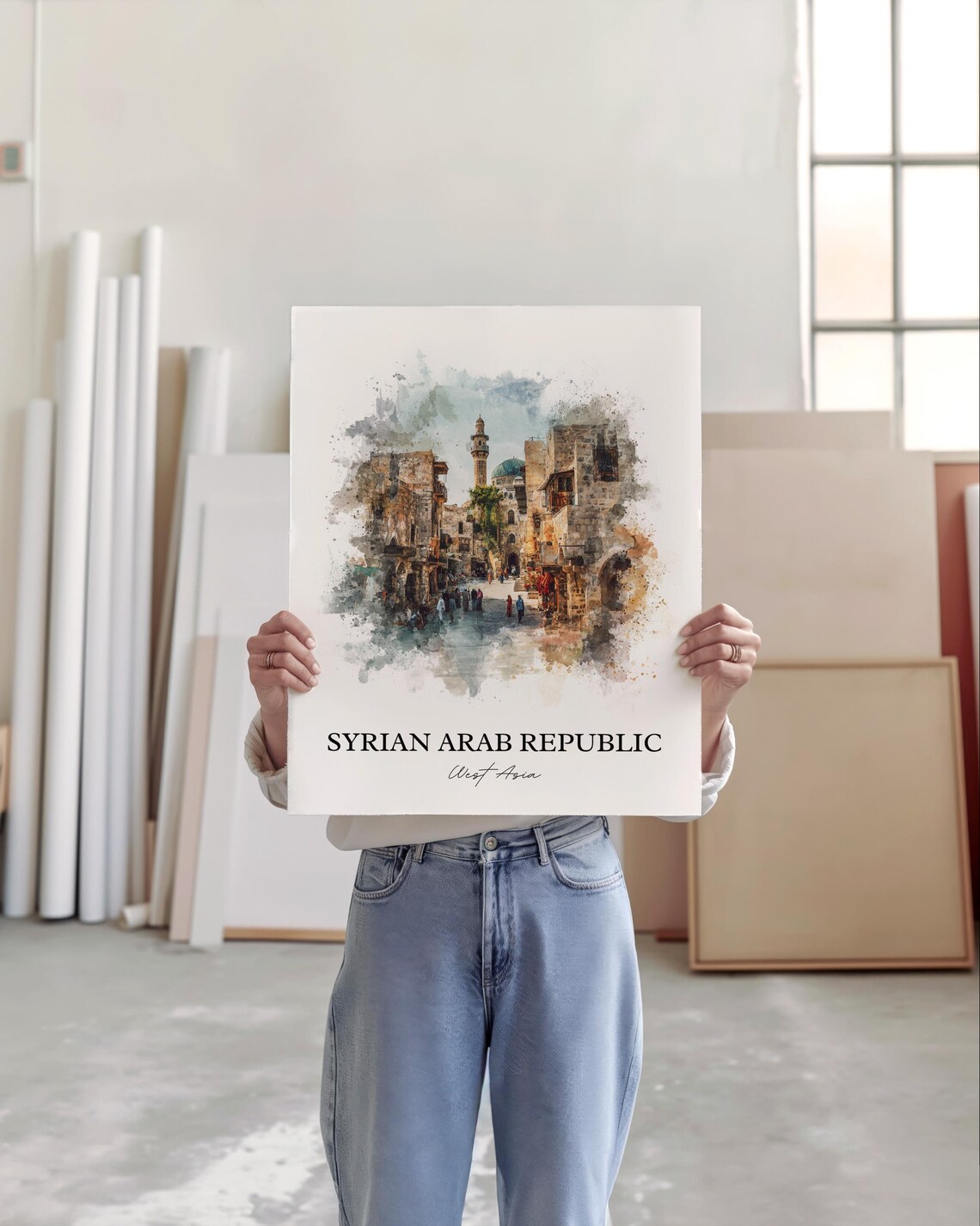 Syria Syrian Arab Republic Watercolor Art Old Souk Street Poster - Image 4