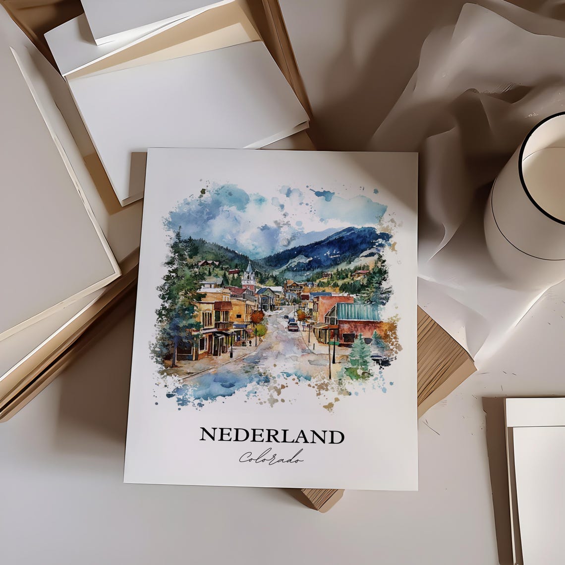 Nederland Colorado Pine Mountain Town Watercolor Travel Gift Poster - Image 2
