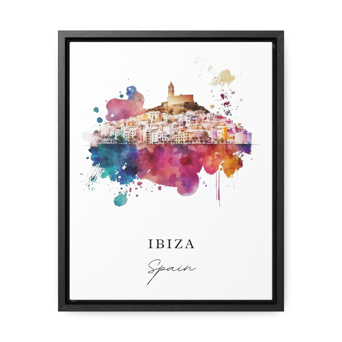 Ibiza Spain Balearic Island Harbor Coast Watercolor Travel Poster - Image 2