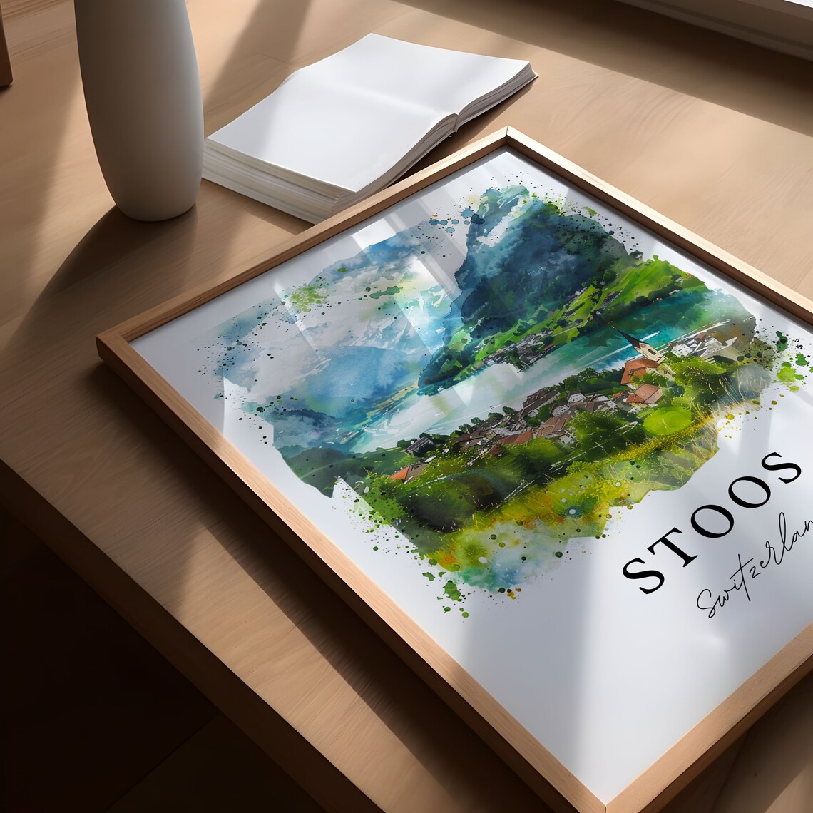 Stoos Switzerland Alpine Lake Village Watercolor Mountain Poster - Image 5
