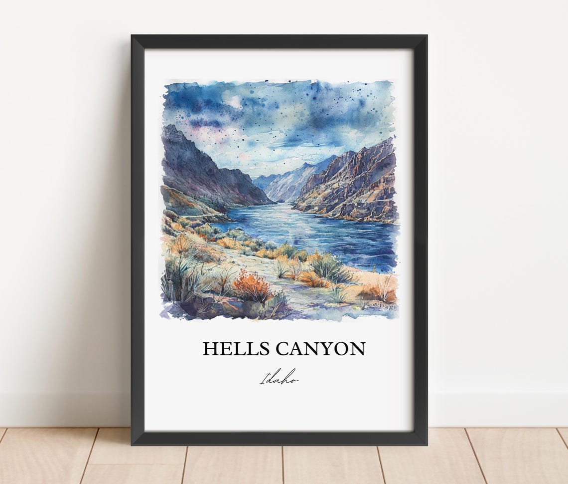 Hells Canyon Idaho River Gorge Watercolor Canyon Landscape Poster - Image 2