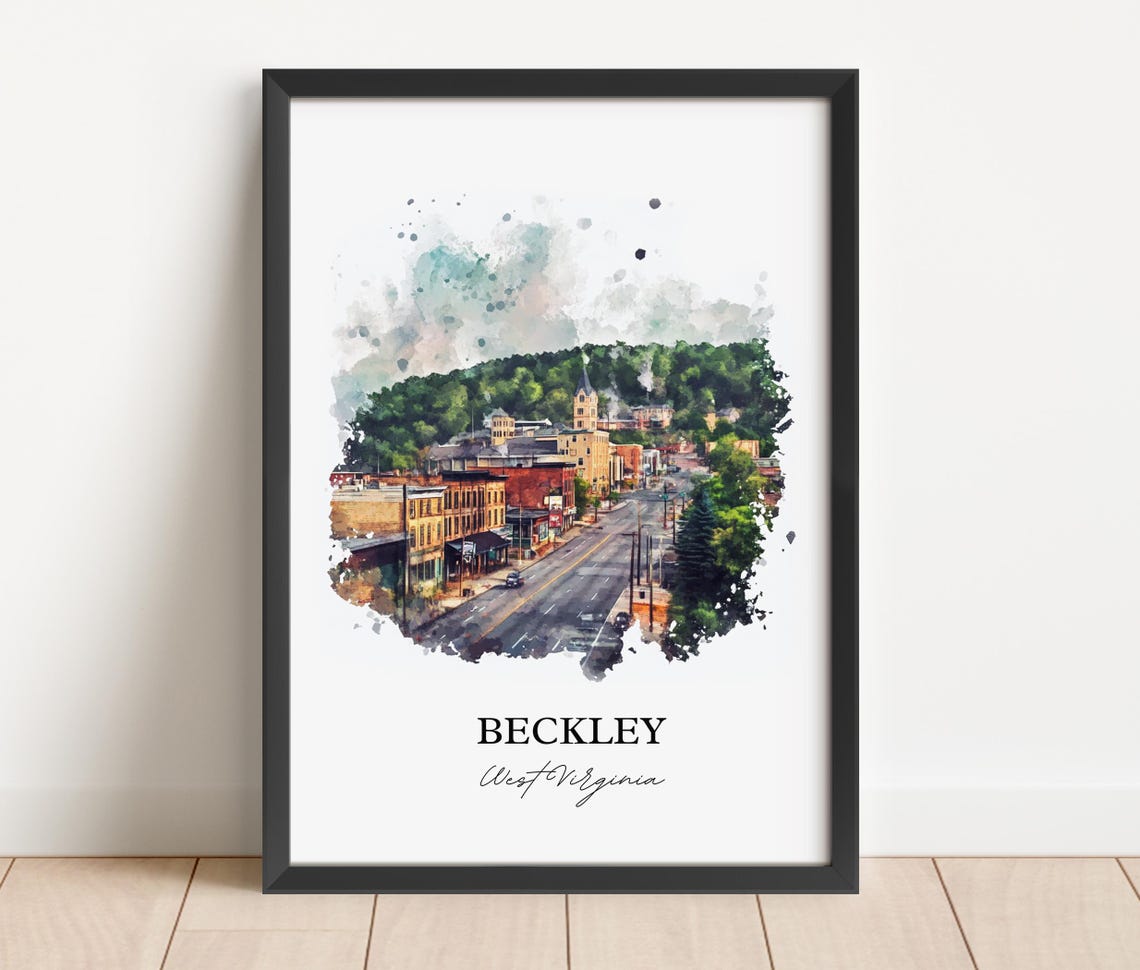 Beckley West Virginia Watercolor Downtown Street Church Steeple Poster - Image 5