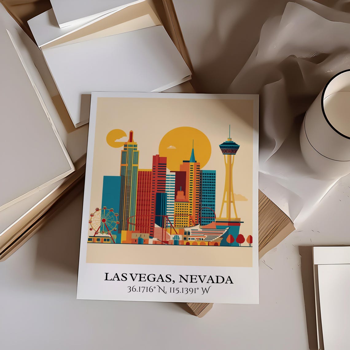 Las Vegas Nevada Strip Skyline Stratosphere Tower Retro Travel Poster - Image 4