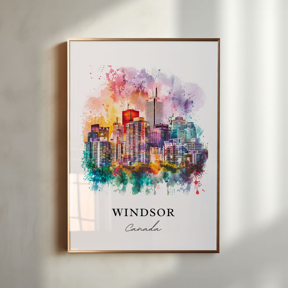 Windsor Canada Colorful Watercolor City Skyline Scenic Art Print