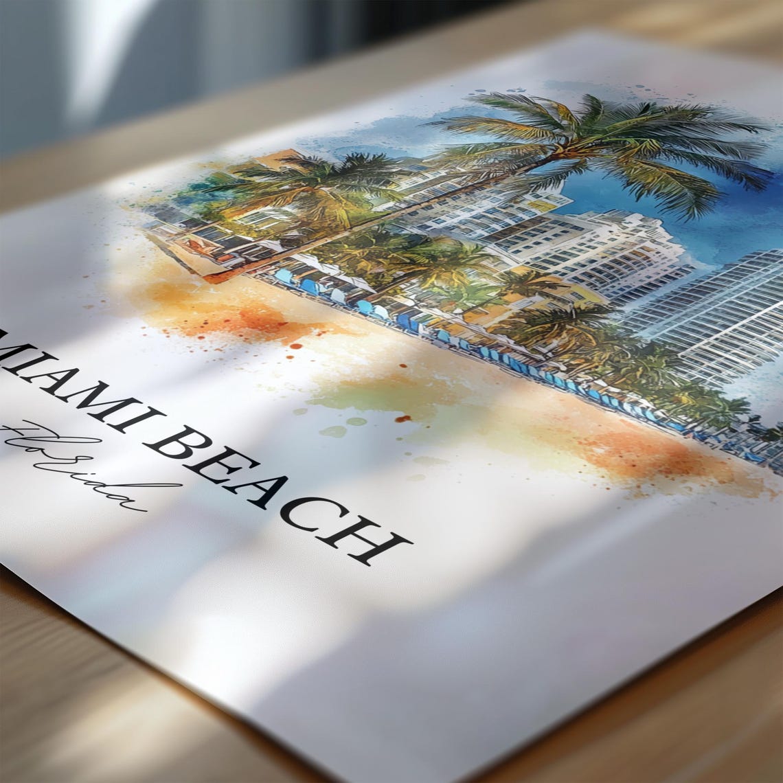 Miami Beach Florida Watercolor Palm Skyline Beach Scene Poster - Image 6