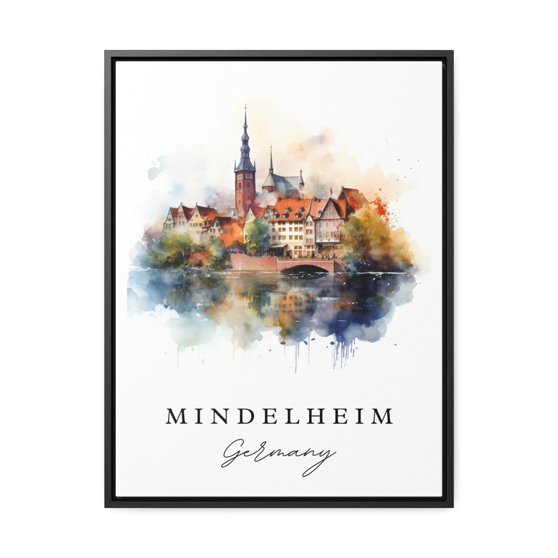 Mindelheim Germany Watercolor Old Town River Scene Travel Poster - Image 3