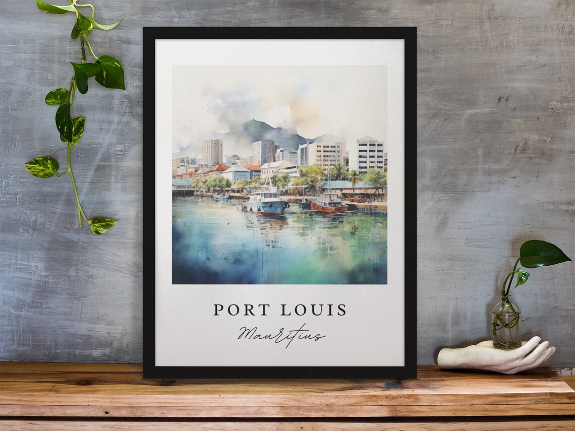 Port Louis Mauritius Watercolor Harbor With Boats And City Poster