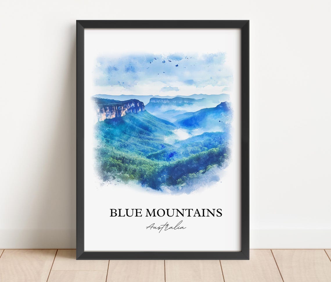 Blue Mountains Australia Misty Eucalyptus Valley Watercolor Poster - Image 4