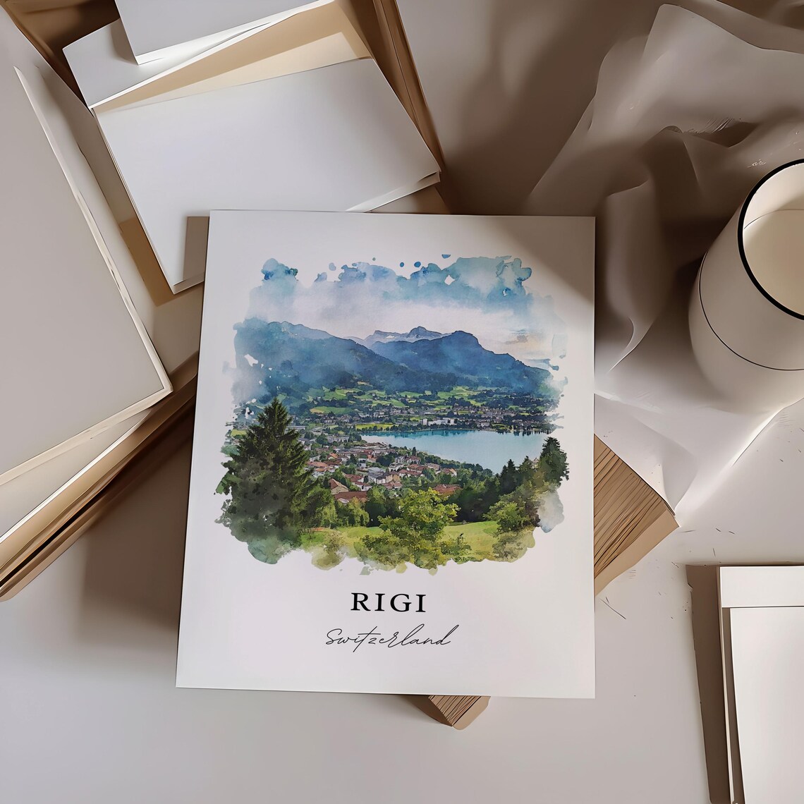 Rigi Switzerland Lake Lucerne Mountain Watercolor Alpine Travel Poster - Image 6