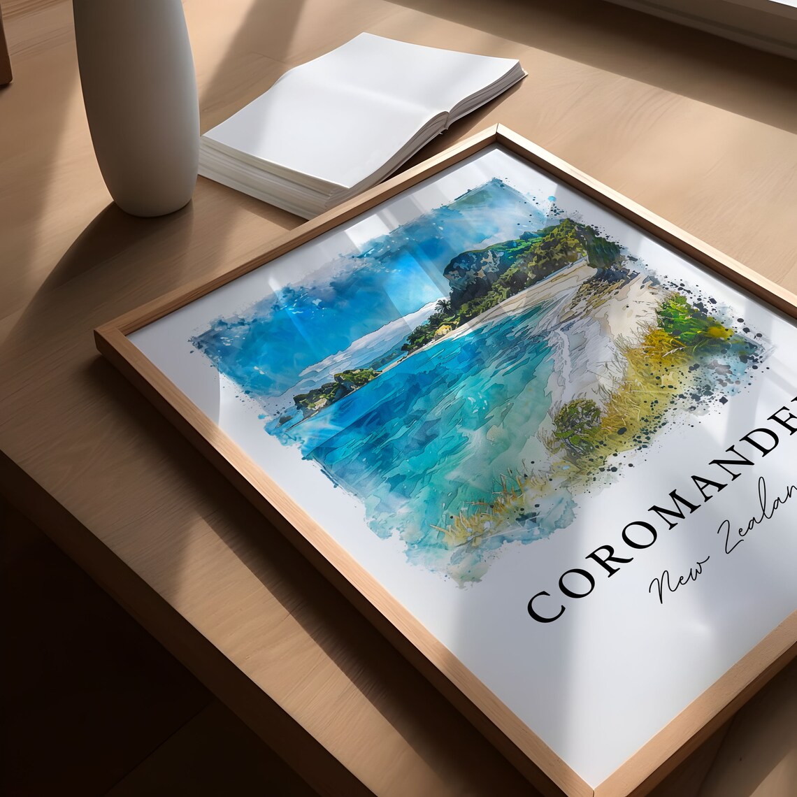 Coromandel New Zealand Turquoise Beach Watercolor Coastal Poster - Image 4