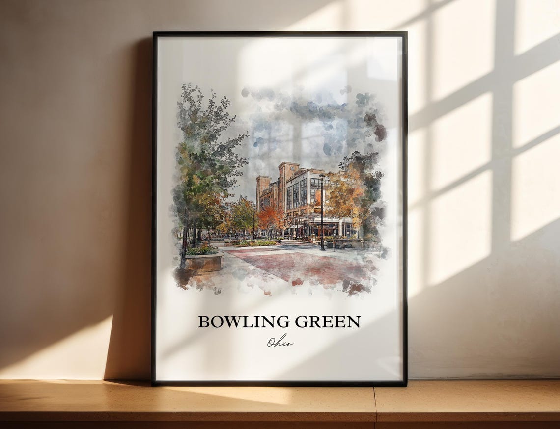 Bowling Green Ohio Downtown Plaza Watercolor Hometown Art Poster