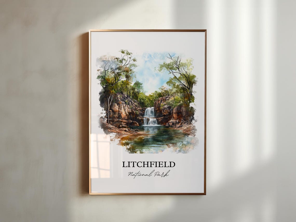 Litchfield National Park Waterfall Watercolor Nature Art Poster - Image 5
