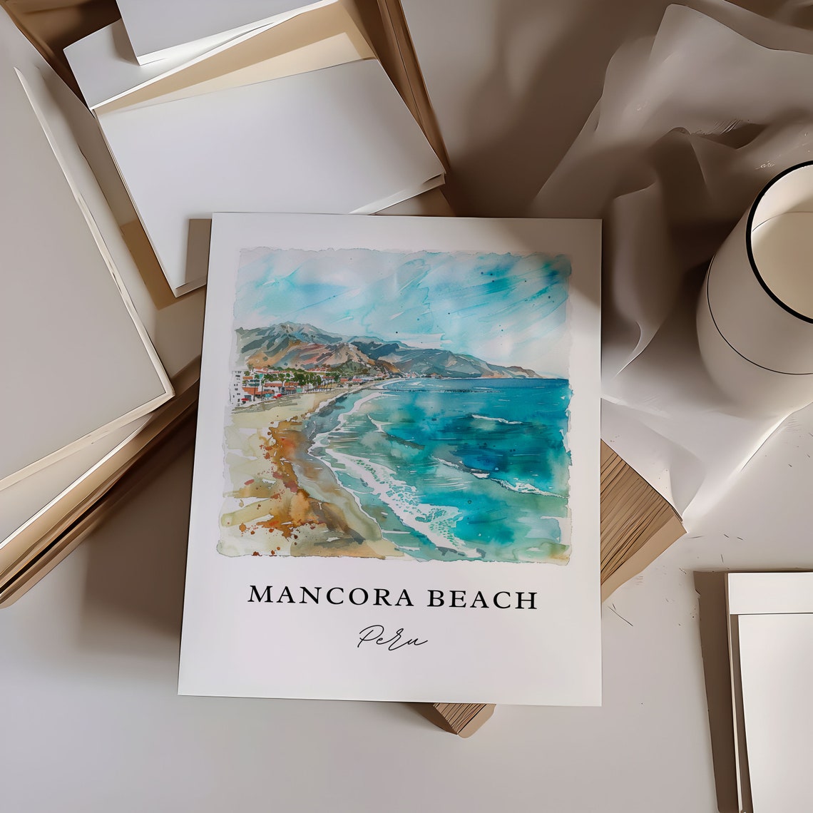Mancora Beach Peru Sunny Surf Town Escape Coastal Watercolor Poster - Image 6