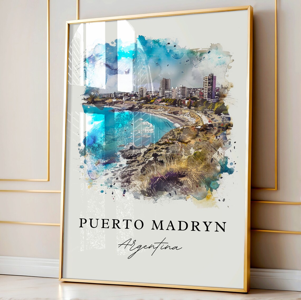Puerto Madryn Argentina Turquoise Bay City Watercolor Poster - Image 3