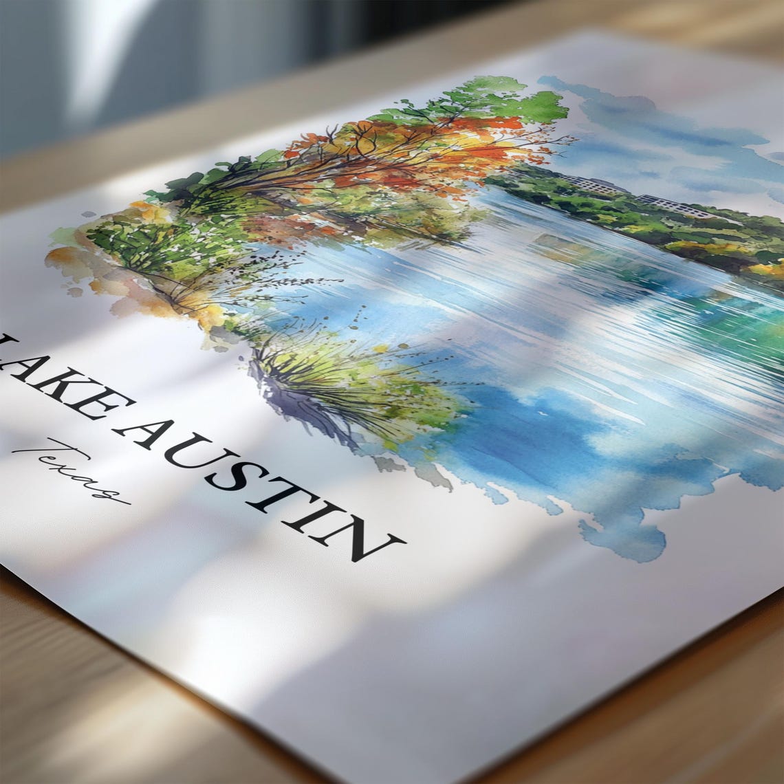 Lake Austin Texas River Autumn Colors Waterfront Watercolor Poster - Image 6