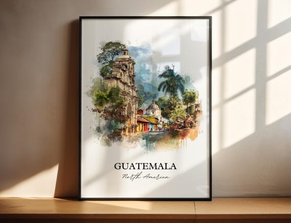 Guatemala Watercolor Travel Poster, Central America
