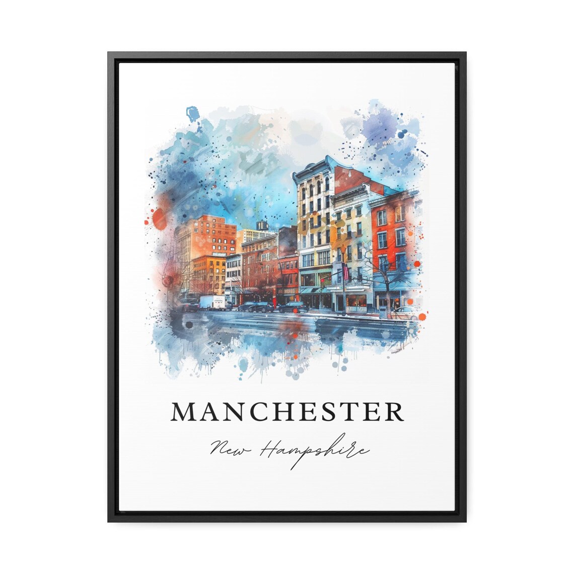 Manchester New Hampshire Downtown Brick Street Watercolor Poster - Image 2