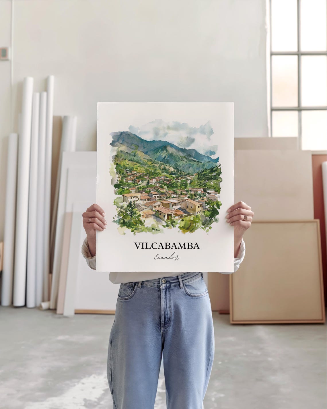 Vilcabamba Ecuador Watercolor Hillside Village Travel Art Poster - Image 2