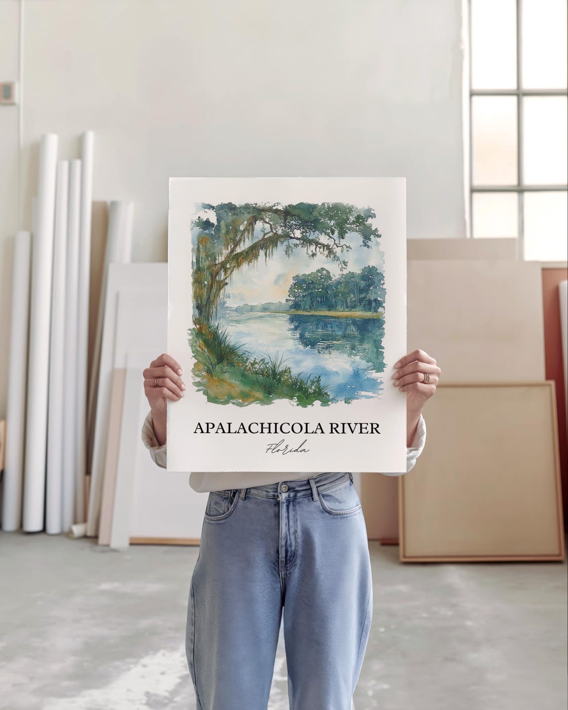 Apalachicola River Florida Mossy Oaks Watercolor River Poster - Image 4
