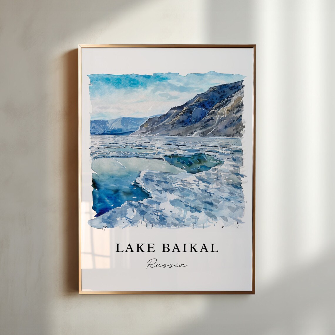 Lake Baikal Russia Siberia Winter Ice Watercolor Travel Poster