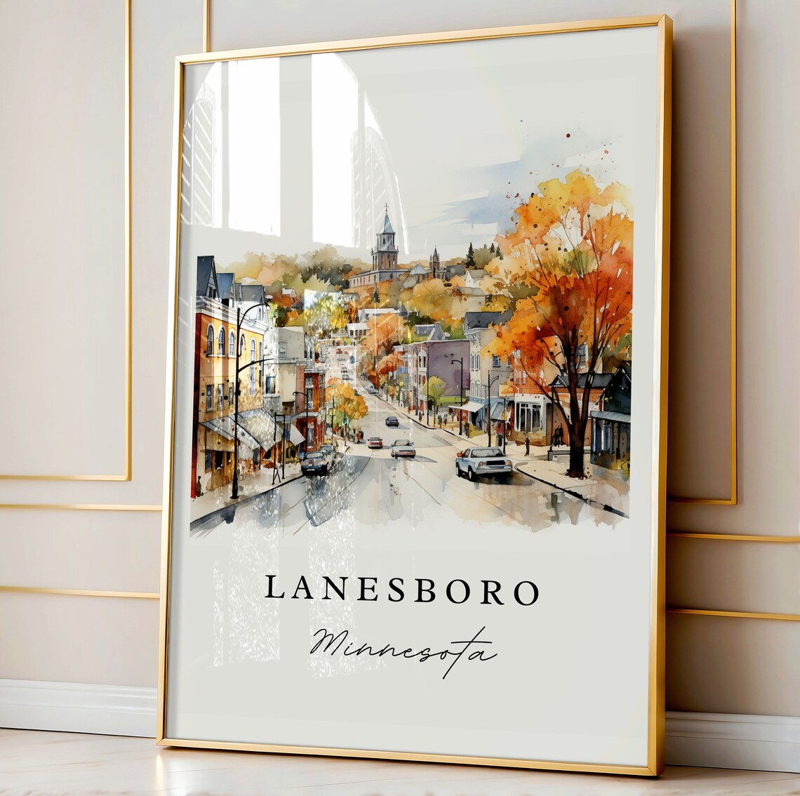 Lanesboro Minnesota Watercolor Main Street Autumn Trees Church Poster - Image 4