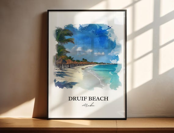 Druif Beach Wall Art Oranjestad Aruba Print Watercolor Gift Travel Poster Housewarming