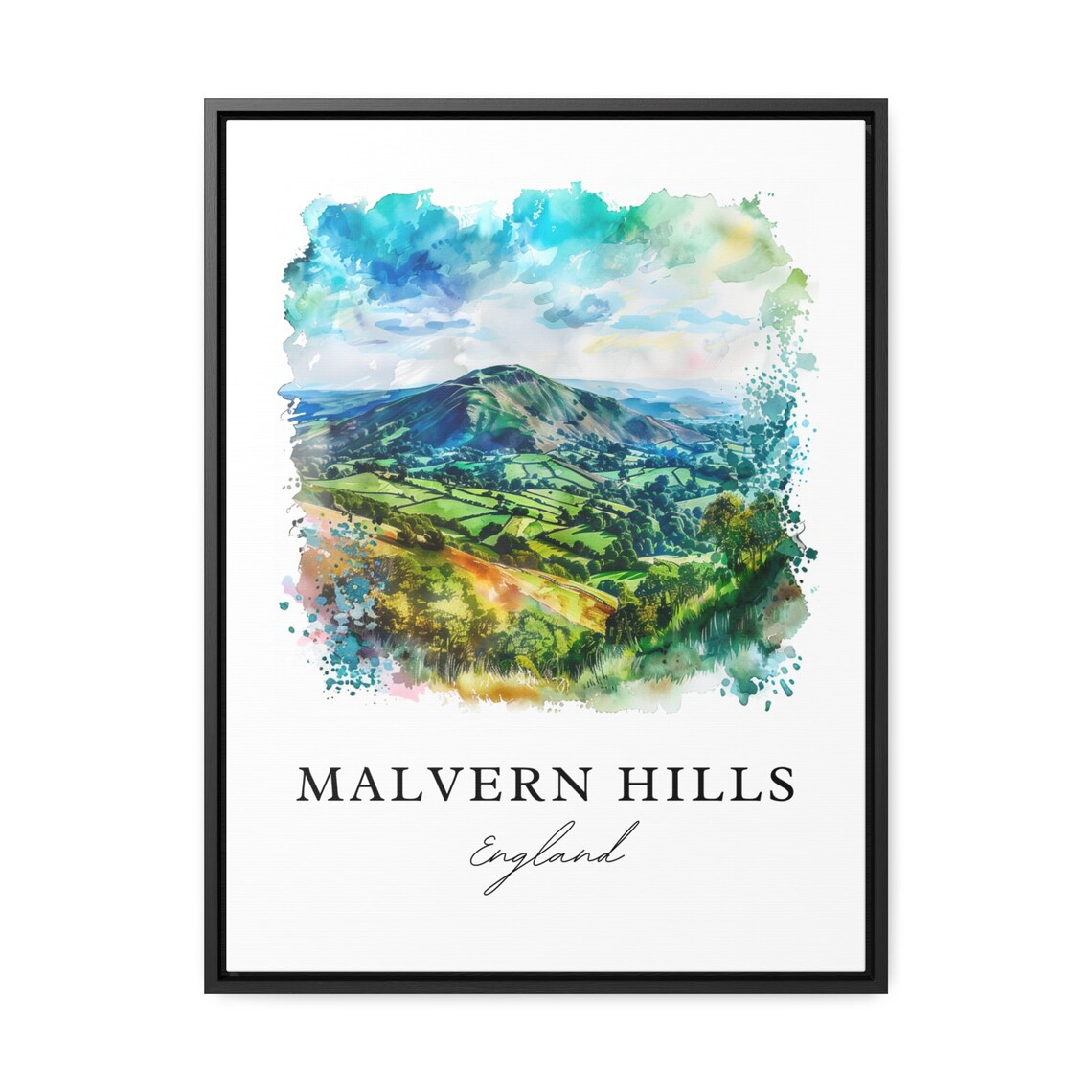 Malvern Hills England Rolling Green Hills Watercolor Travel Poster - Image 2