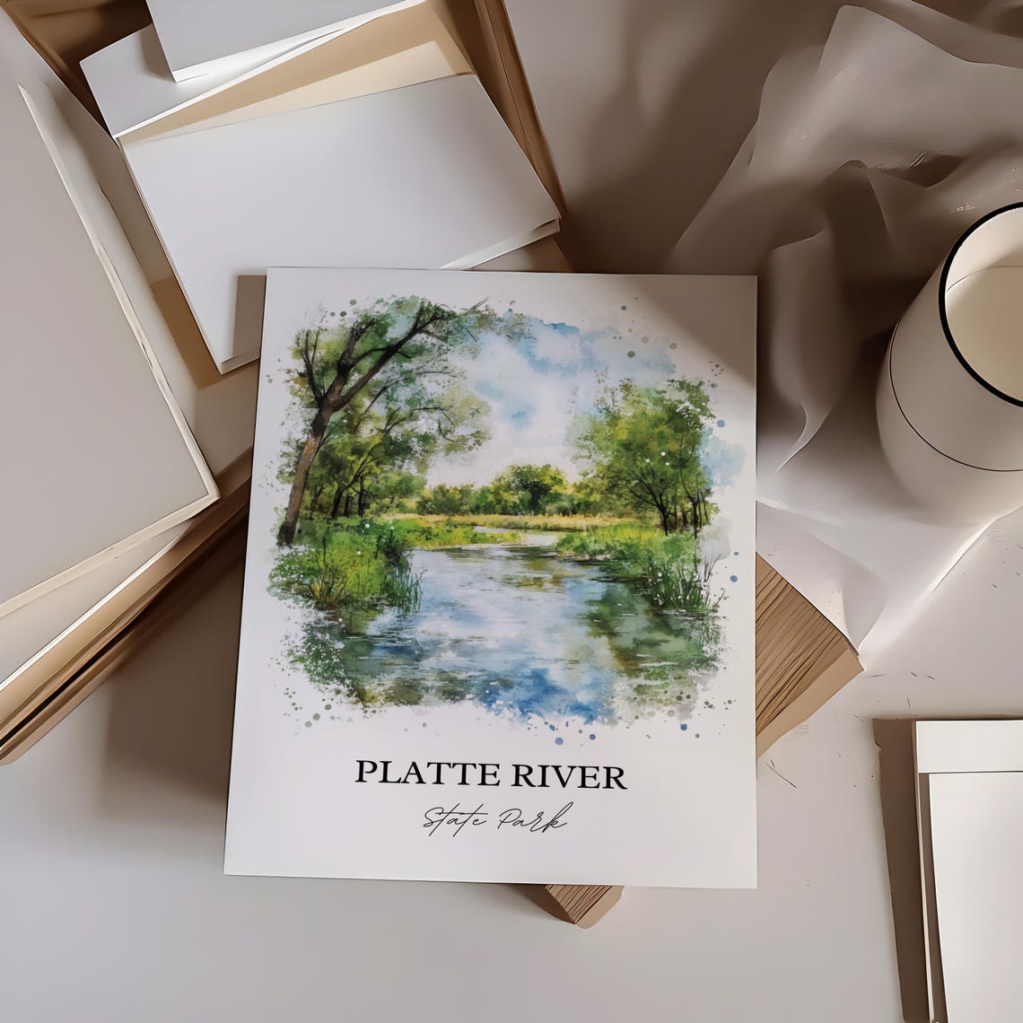 Platte River State Park Nebraska Woodland River Watercolor Poster - Image 5