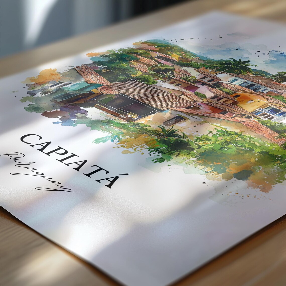Capiata Paraguay Watercolor Hillside Town Church Scene Poster - Image 6