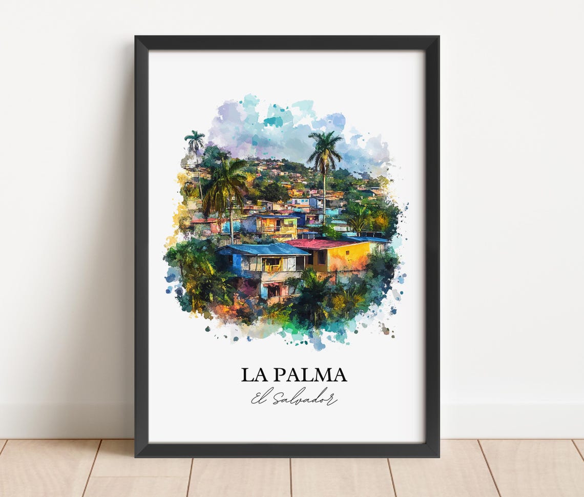 La Palma El Salvador Colorful Hillside Houses Watercolor Poster - Image 5