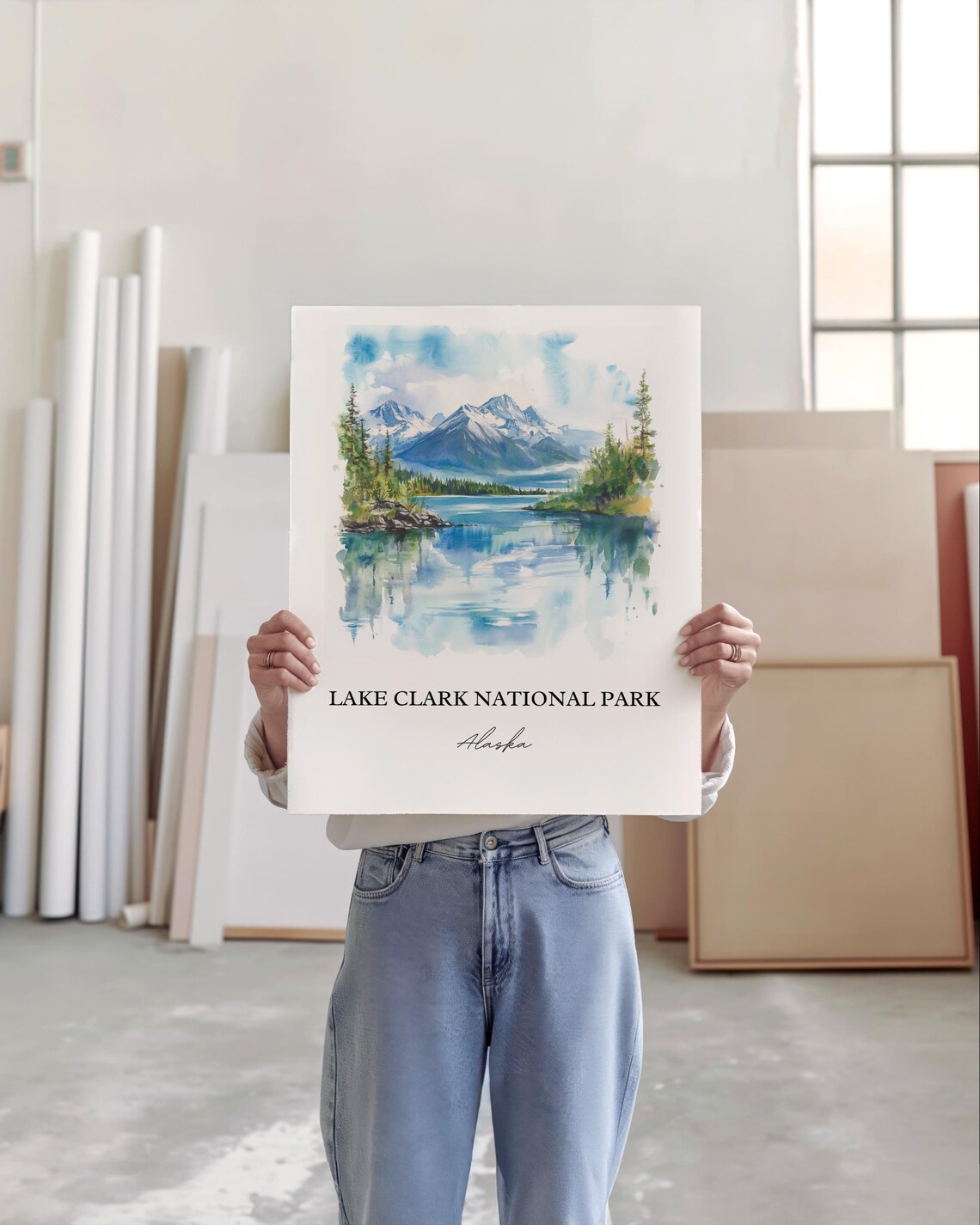 Lake Clark Alaska National Park Snowy Peaks Lake Watercolor Poster - Image 4